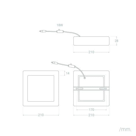 Plafoniera LED 18W Quadrata Aluminio 210x210 mm Slim CCT