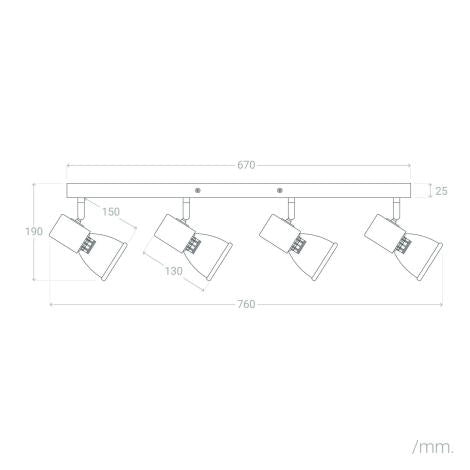 Lampada da Soffitto Metallo e Legno 4 Faretti Tautau