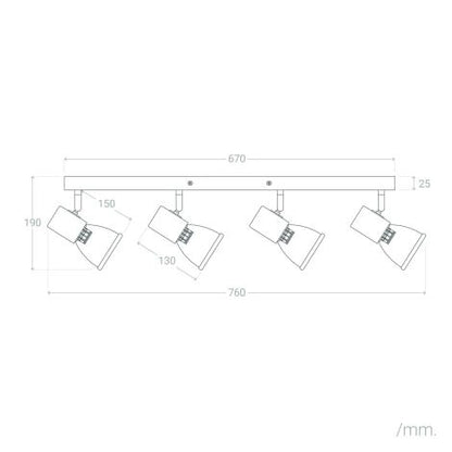 Lampada da Soffitto Metallo e Legno 4 Faretti Tautau