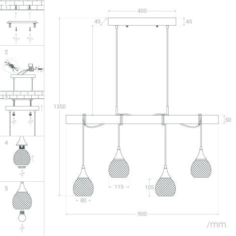 Lampada a Sospensione Legno e Metallo Monah