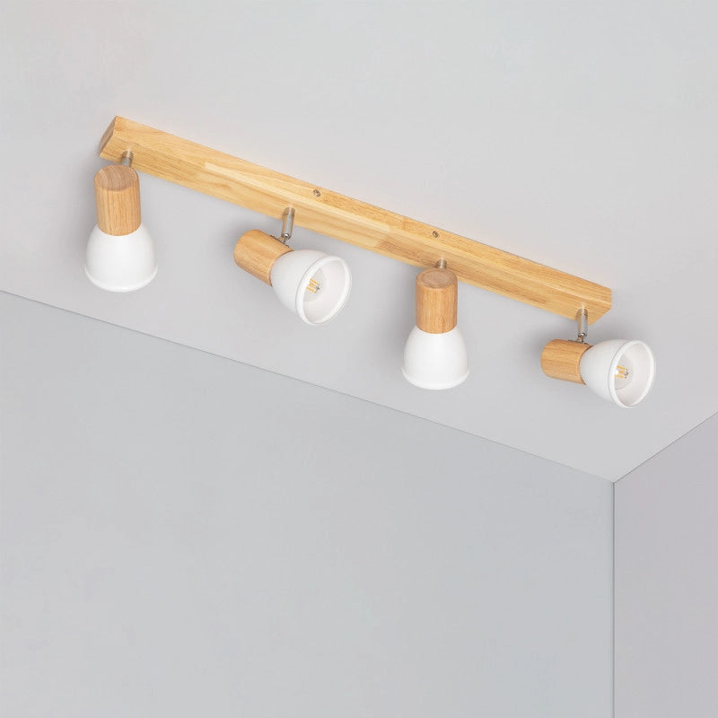 Lampada da Soffitto Metallo e Legno 4 Faretti Tautau