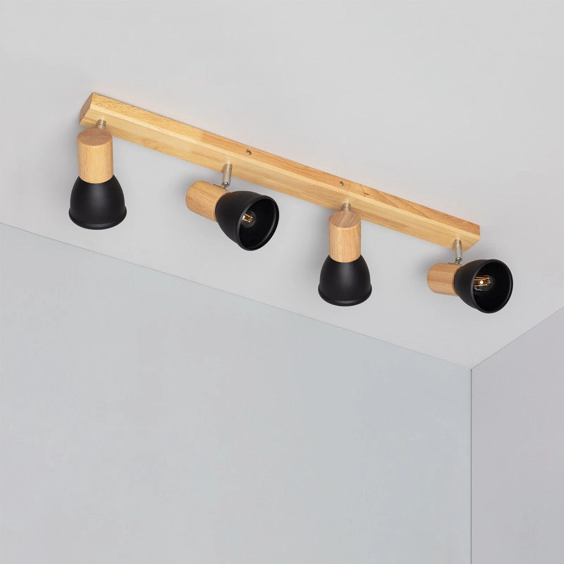 Lampada da Soffitto Metallo e Legno 4 Faretti Tautau