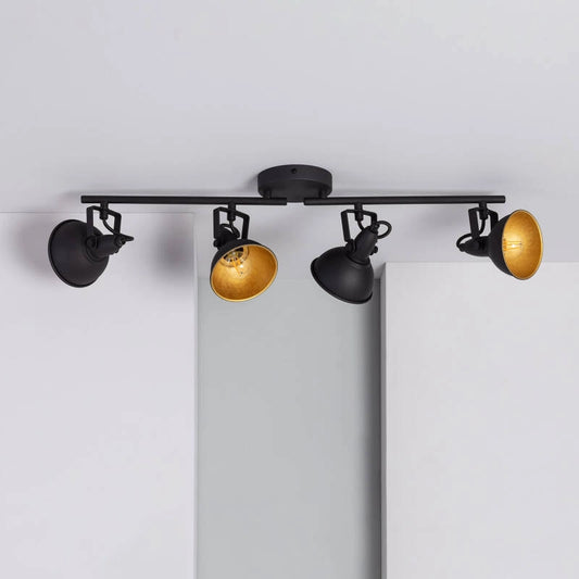 Lampada da Soffitto Orientabile in Alluminio 4 Faretti Emer Nero