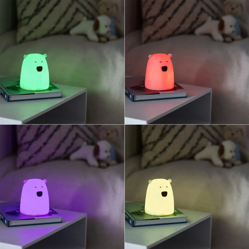 Luce per la Notte LED RGB da Tavolo per Bambini Orso Multicolore a Pile