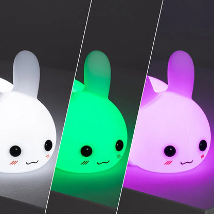 Luce Notturna per Bambini LED Infantile Coniglio RGB Silicone con Batteria