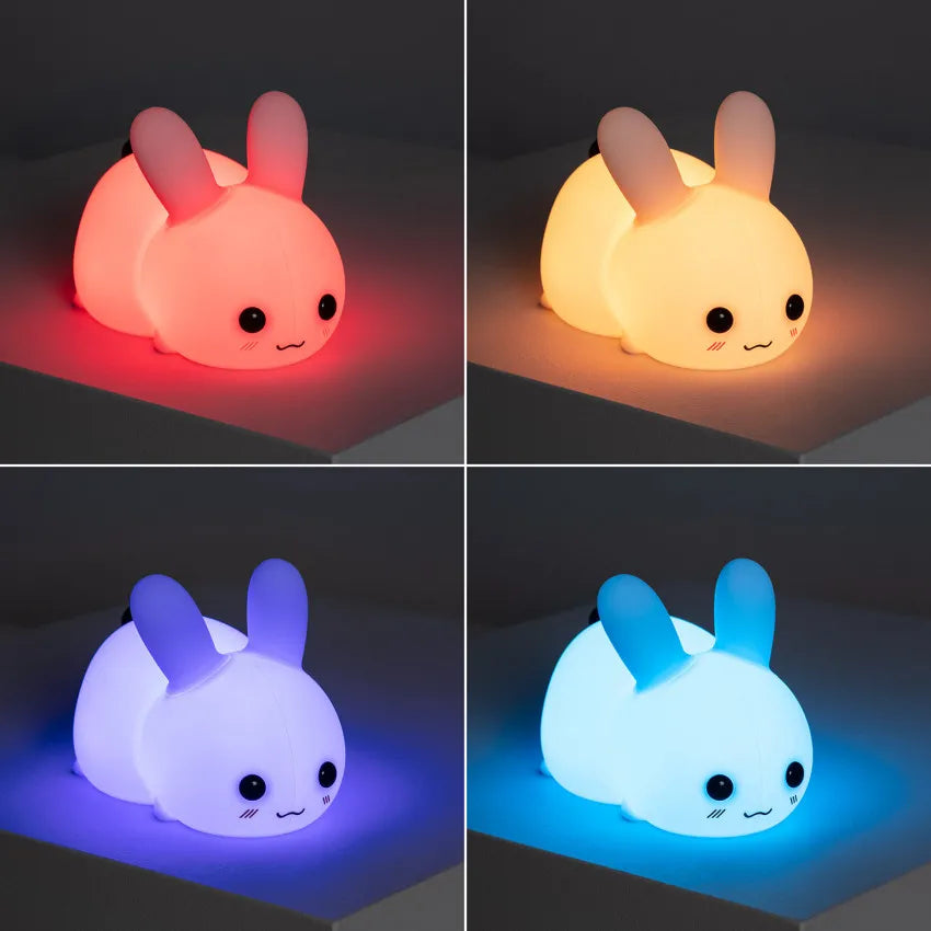 Luce Notturna per Bambini LED Infantile Coniglio RGB Silicone con Batteria