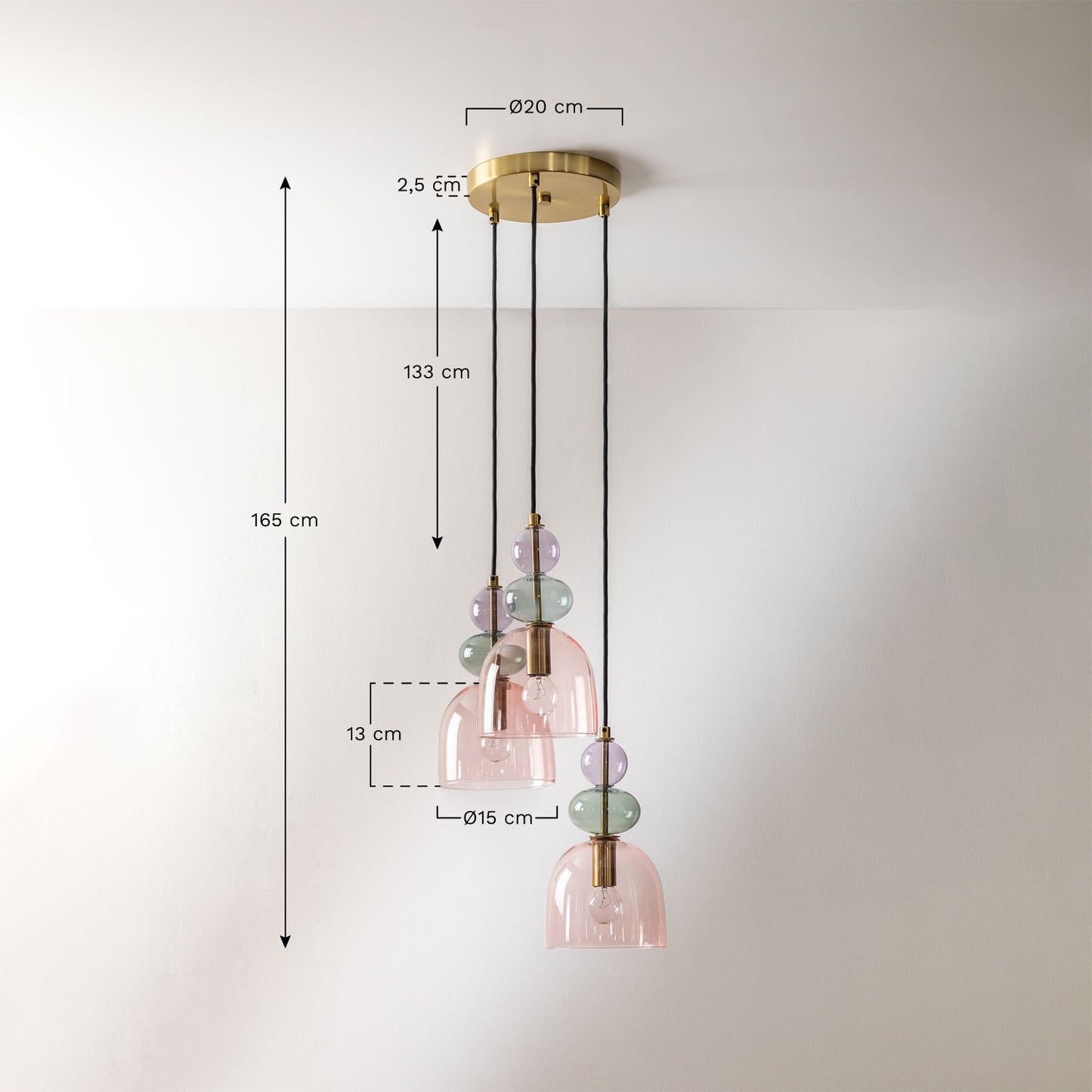 Lampada da Soffitto in Cristallo a 3 Punti Luce Bezany Colors